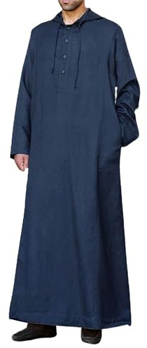 YAOHUOLE Men's Kaftan Thobe Long Sleeve Abaya Long Gown Robe Muslim Robe with Hoodie