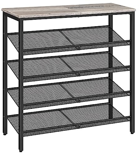 HOOBRO Shoe Rack, 5-Tier Shoe Organizer, Shoe Storage Rack for 16-20 Pairs, Adjustable Mesh Shelves, Shoe Storage Unit for Entryway, Metal Frame, Sturdy, Industrial, Greige and Black EBG12XJ01