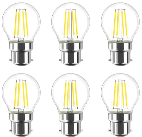HUAMu 4W Bayonnate LED-glödlampa, G45 B22, 6 500K kallvit, 400 lm, vintage glödlampa, icke-dimbar, 6 st