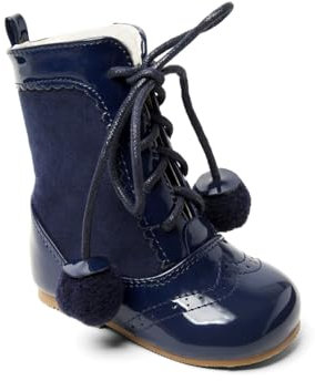 SIRRI Botines brogue unisex de charol Sienna para niños con cordones y pompón Tamaño 23