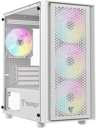 Tempest Rampart Caja PC ARGB Micro ATX/ITX, Cristal Templado, Alta Ventilación, USB 3.0, 4 Ventiladores 120mm Preinstalados, Torre Gaming Blanca