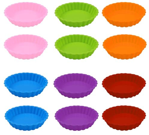 posionks 12 pezzi Stampo Crostata Silicone 10,5 cm Mini Pirottini Da Forno Riutilizzabili Torta Stampo Teglia Crostata Silicone Antiaderente Pirottini Silicone per Cottura Pane Torta Muffin