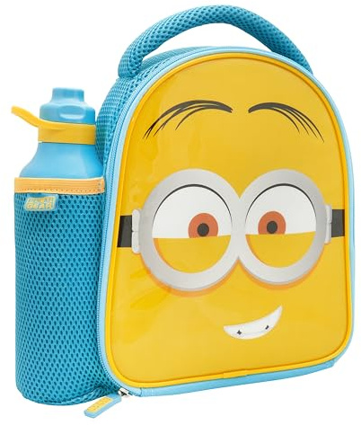Despicable Me Official 4 Minions Kids Lunch Bag with Water Bottle by Polar Gear - Back to School Supplies Minion Bag - 600D Polyester Insulated Childrens Lunch Box and 600ml Drinks Bottle