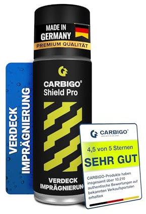 CARBIGO ShieldPro Imprägnierspray 400 ml I Cabrioverdeck Imprägnierung Bestnote wasserabweisend I Imprägnierspray Textil, Leder, Schuhe I Vielseitig anwendbare Verdeck Imprägnierung, waterproof spray
