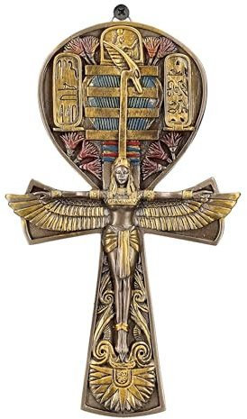 Figuren Shop GmbH Ägyptisches Ankh Wanddeko Bronzefarben 19,5 cm - Hieroglyphen Wandrelief