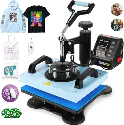 Transferpresse T-Shirt Sublimationspresse Schwenkbare Druck plotter pressen Heizpresse Digitale Wärmepresse Heat Press Heißpresse DIY für T-Shirt, Tasche, Matten, Blau