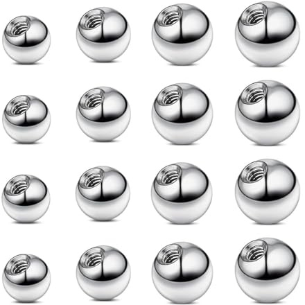 NOPKESV 16 pièces Boules de Piercing Argent Remplacement Boules Acier Inoxydable pour Filetage Extérieur Lèvres Septum Hélix Langue Ventre Bijoux de Piercing (1,6mm) (Argent) [boule piercing langue]