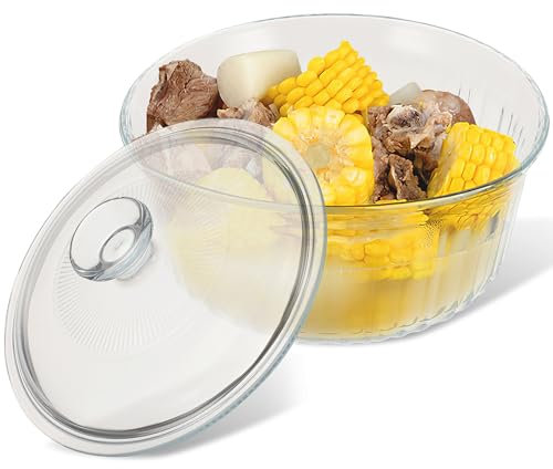 BESTonZON Cacerola De Vidrio Redonda Tapa Apta Para Horno y Estufa Para Sopas y Guisos Utensilio De Cocina Multifuncional
