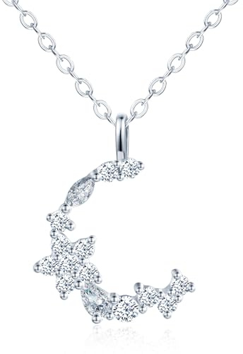 MOOFUN zirkon måne stjärnor hänge kedja, halsband damer flickor silver 925, gnistrande stjärnhimmelkedja för kvinnor mamma fru flickvän dotter, modesmycke för födelsedagar mors dag alla hjärtans dag