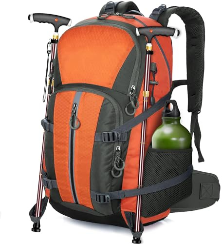 OUUTMEE 30L/40L vandringsryggsäck med höftbälte för vandring och vandring, för män och kvinnor, vattentätt vandringsbagage, smällorange, 30L