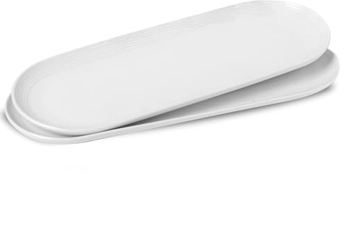 UIBFCWN Set di 2 Piatti da Portata Grande Ovali 34,8 x 13,3cm, Vassoi da Portata in Ceramica per Feste e Intrattenimenti, Piatti in Porcellana Grandi per Insalata, Bbistecca, Portata Principale, Cena