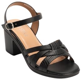 IVACHY Women’s Block Heel Sandals – Comfortable Mid Heel Strappy Summer Shoes with Ankle Buckle – brown, black and white, Casual & Dressy