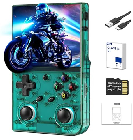 Classic up Retro Handheld Game Consoles with Linux 64GB Card 4353 Games 3.5-inch IPS 3200mAH Battery Support 30+ Simulators WiFi Bluetooth HD Output Gift for Teen or Partner - Transparent Teal