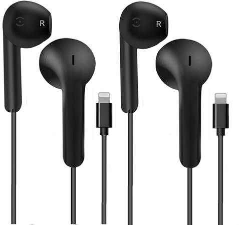 Lightning Hörlurar, Hörlurar med kabel Lightning för Apple iPhone 14/14 Plus/13/12/11/8/7 X Pro Max, [MFi-Certifierad] In-Ear Headphones, HiFi Ljudstereo med Mikrofon och Volymkontroll (Svart)