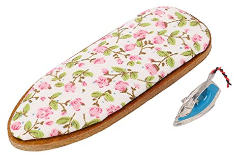 Dollhouse Miniature Ironing Board Set Professional Alloy Birch 1:12 Scale Toy Iron and Board for Doll House Decoration Kids Women