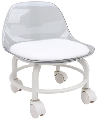 Alomejor Petit Tabouret Roulant Bas en Acrylique avec Support Dorsal et Roues silencieuses. Mini Roulant Flexible pour Salon de Spa (Blanc Transparent)