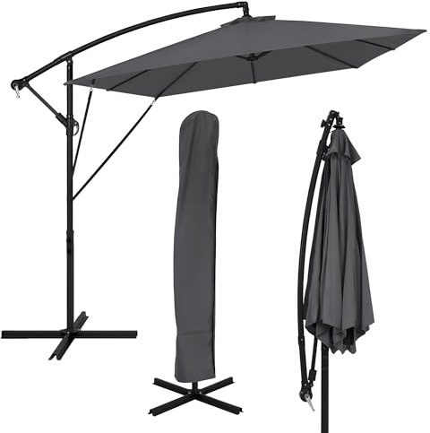 ML-Design Ampelschirm Ø 330 cm, Anthrazit, Alu Sonnenschirm mit Kurbel, Gartenschirm UV50+ Sonnenschutz & wasserabweisend, Marktschirm 360° drehbar & neigbar, Terrassenschirm mit Abdeckung & Ständer