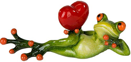 formano Dekofigur Dekofrosch lustiger Frosch Kunststeinfroschfigur mit Herz liegend 16 cm Gross Geschenkidee Dekoration