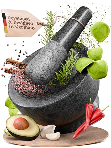 ChefSofi Set mortaio e pestello, esterno nero lucido, 15,2 cm, capacità 2 tazze