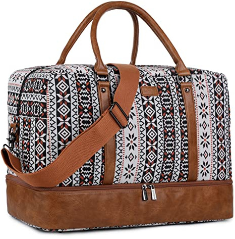 BAOSHA HB-38 - Bolsa de lona para mujer, bolsa de viaje para fin de semana, equipaje de mano con compartimento para zapatos, Estampado, L, Informal