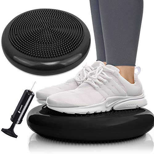 SPRINGOS Balance Pad - Cojín ergonómico para silla de oficina, con botones, diámetro de 34 cm, incluye bomba de aire, color negro