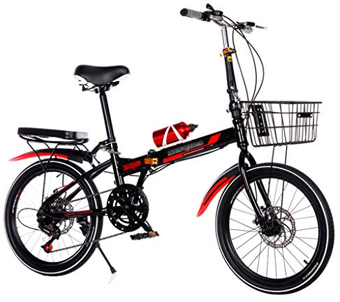 ZDXC Folding Bike, 20 Inch Lightweight Carbon Steel Bicycle For Men And Women, 7 Speed Dual Disc Brakes, Front+Rear Mudgard