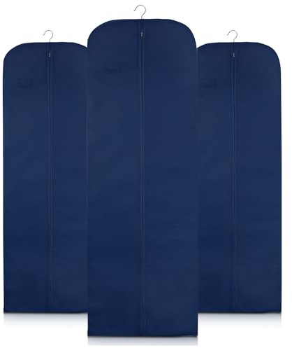 Wedcova Dress Bag | Hanging Garment Bags | Full Length Travel Covers | Wedding Long Clothes Storage Cover with Zipper for Women | 72 Inch (182cm) | Pack of 3 | Navy Blue