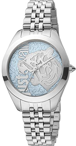 Just Cavalli Animalier Pantera - Orologio da polso da donna al quarzo moda bracciale e cassa in acciaio inox di colore grigio display analogico verde - JC1L210M0135