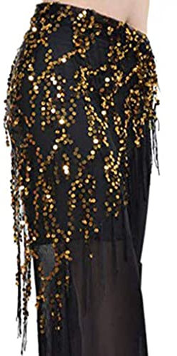 Ailan Belly Dance Hip Bufanda Decoraciones Accesor Bellydance Cadena de Cintura Dancing Traje Belleza Cintura Belleza Rendimiento, Oro Negro