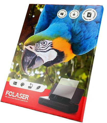 Netuno Folaser 50 ark DIN A4 210 x 297 mm transparent folie, självhäftande för laserskrivare och kopiatorer, universell självhäftande film, glänsande för märkning film, färglaserskrivare