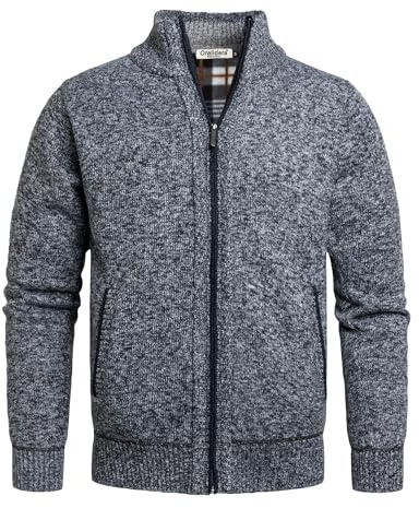 Oralidera Cárdigan de Punto para Hombre Invierno Suéter Grueso Abrigo Cuello Alto Rebecas Chaqueta de Caballero Casual Cálido Suéter con Cremallera, Gris Oscuro, XL