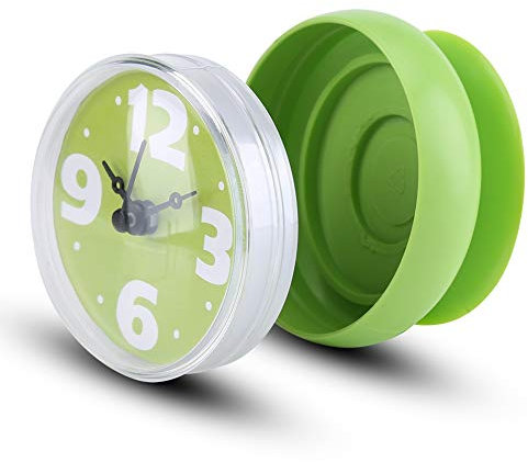 NIKOU Orologio da Doccia Impermeabile, Orologio a Ventosa per Specchio da Parete per Bagno(Verde)