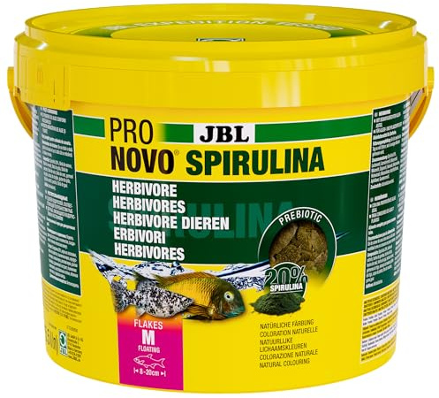 JBL PRONOVO SPIRULINA FLAKES, grönfoder för alla akvariefiskar från 8–20 cm, fiskfoderflingor, storlek M, 5500 ml