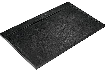 Ultraflat S I.Life Receveur de Douche Ultraplat 3 cm d'Épaisseur, Rectangulaire 140 x 90 cm, Finition Pierre Texturée, Naturellement Anti-Dérapant, Cache-Bonde Fourni, Noir