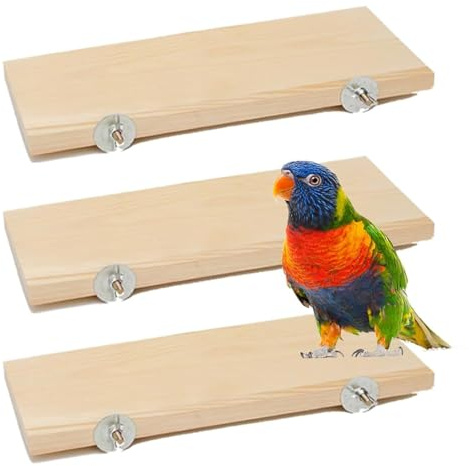 Voittozege 3 Pack Bird Perch Stand 12.4×5.3 Inch- Rectangular Wood Platform Wood Perch Stand Board Shelf for Parrot, Lovebird, Hamster, Guinea Pig, Chinchilla