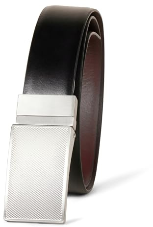 Amazon Essentials Cintura elegante in pelle con placca reversibile - colori fuori produzione Uomo, Castagna/Nero, 120