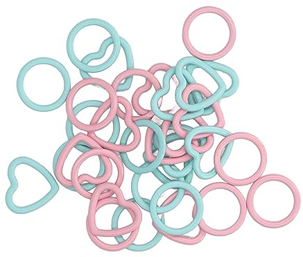 Stitch Markers for Knitting and Crocheting, 32pcs Knitting Stitch Markers Rings Needle Clip Round Heart Shape Metal Crochet Marker Rings for DIY Handcrafted Craft Pink Blue