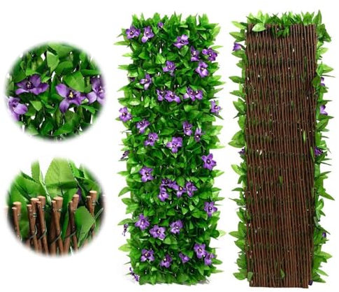 Dyeulget Erweiterbarer künstlicher Sichtschutzzaun, luftig und immergrün, einziehbares Garten-Spalier, künstlicher Efeu-Zaun, Sichtschutz-Dekoration, Hecke für Balkon, Hinterhof, verbessert