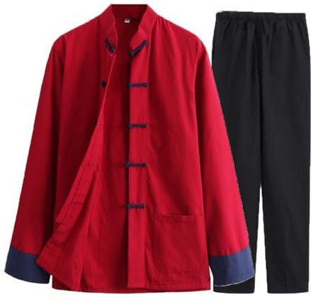 MYIESAXL Kampfsportanzug Aus Reiner Baumwolle – Tang-Anzug für Herren, Kung-Fu-Uniformen, Tai-Chi-Uniform Aus Baumwollleinen, Langärmelige Hosen, Mantel, Oberteile, Qigong-Kleidung, Blau