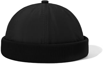 CLAPE Unisex dockarmössa sommar vattentät dockmössa män kvinnor lätt ultratunn sjömansmössa rullad upp kant beanie brimless hat justerbar bikermössa, WBBH2401-svart, one size