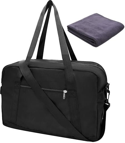 Newofview Sporttasche 40x20x28, Schwar Reisetasche Weekender Sporttasche Taschen mit 1 Graues Handtuch Leicht Duffel Bag Handgepäcktasche für Sport, Fitnessstudio, Schwimmen, Flugzeug