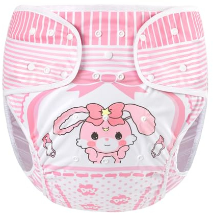 LittleForBig Washable Adjustable Reusable Waterproof Cloth Adult Diaper Wrap Cover - Baby Usagi Pink S