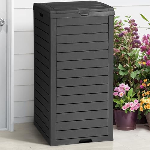 DWVO 38 Gallon Large Outdoor Trash Can, with Lid and Drip Tray, Black