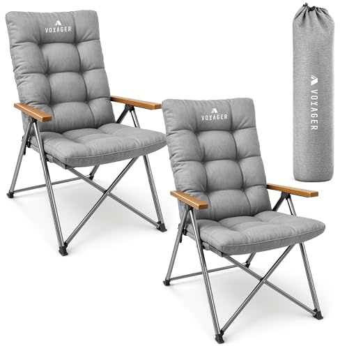 Voyager Luxury Camping Chair 2 Pack, 150kg Load Capacity, Portable &Comfortable –Stable Folding Chair with Innovative Design, Easy Setup & Storage –Durable, for Outdoor & Travel