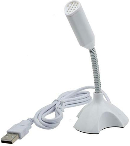 Microphone sur pied pour PC - Blanc - USB - Petit micro compatible avec ordinateur portable, PC, podcast, studio de streaming - Microphone de bureau