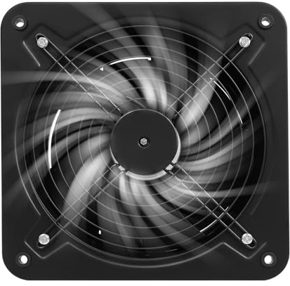 Tyvotrend Frånluftsfläkt 2677 m³/h, industriell väggfläkt med skyddsgaller, väggfläkt metall badrumsfläkt, för ventilation i garage, kök, badrum, svart, 35x35x13 cm