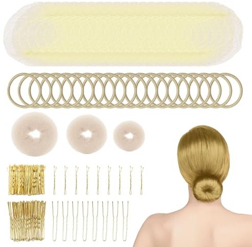 SAIIURV 183 Pièces Blonde Cheveux Donuts Chignons Kit Machine à Pain Donut Filet Chignon Danse Pince Chignon en Forme de U Epingles à Cheveux Elastique Accessoires de Coiffure pour Enfant Fille Femme