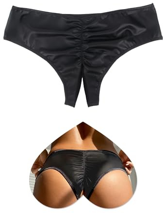 sunshinelady Slip Ouvert Para Mujeres Calzoncillos de PU Ropa Interior Mojado Ropa Interior Abierta Entrepierna Sexy Calzoncillos Grandes Tallas Grandes Tanga Elástica Tanga Cintura Baja Bragas