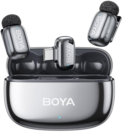 BOYA Mini 2 Micro Cravate sans Fil pour iPhone 15/16/17, Android, 5g, 48 kHz/24 Bit, Mini Micro sans Fil USB-C, Anti-Bruit 40dB, 100 m, 30 h, Microphone Lavalier Compact pour Interview, Streaming