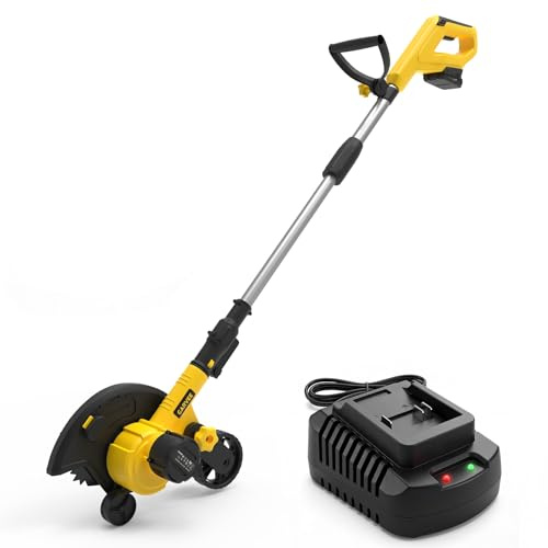 GarveeTech 20V Cordless Lawn Edger, 9-Inch Blade, 4.0Ah Battery Powered Edger Lawn Tool with Dual Wheels, 3 Depth Settings, LawnTrencher for Yard, Garden, Patio, Driveway, Lawn and Sidewalk
